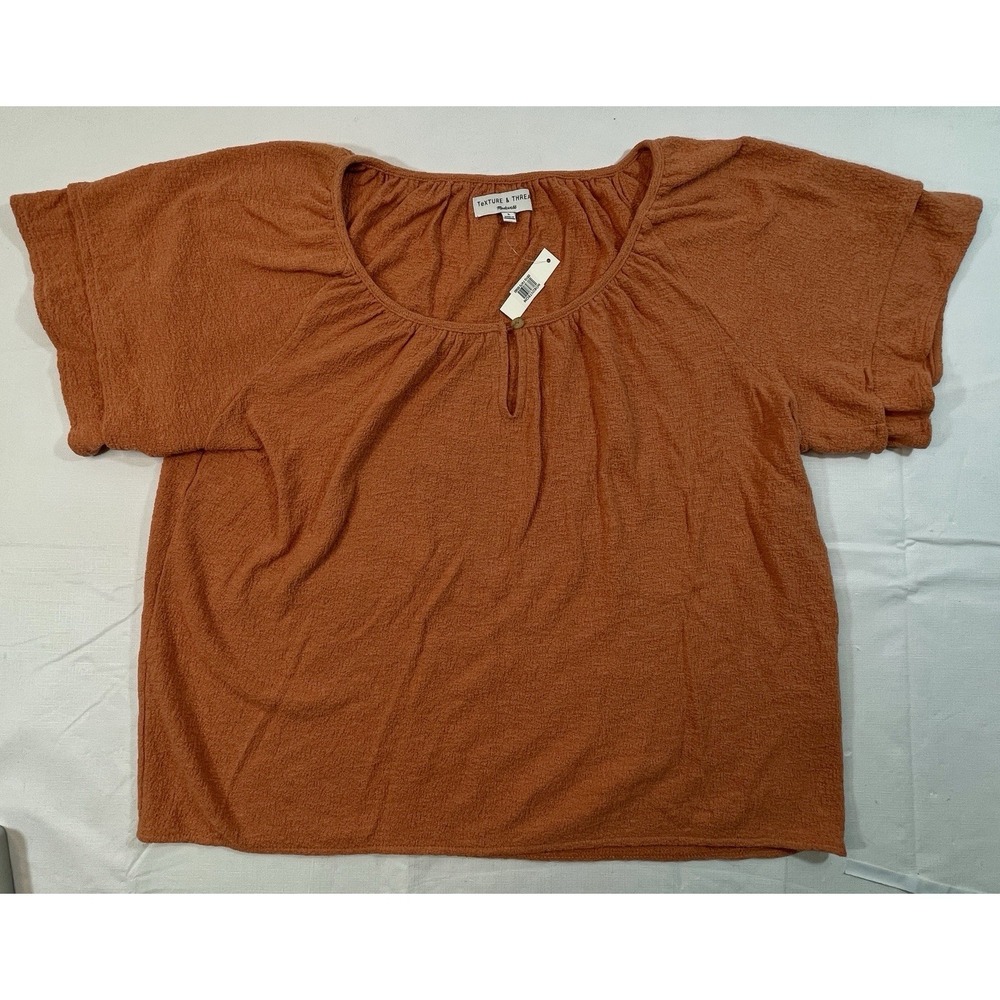 Madewell Texture &‎ Thread Cotton Blouse Women's L Rust Orange Short Sleeve NWT
